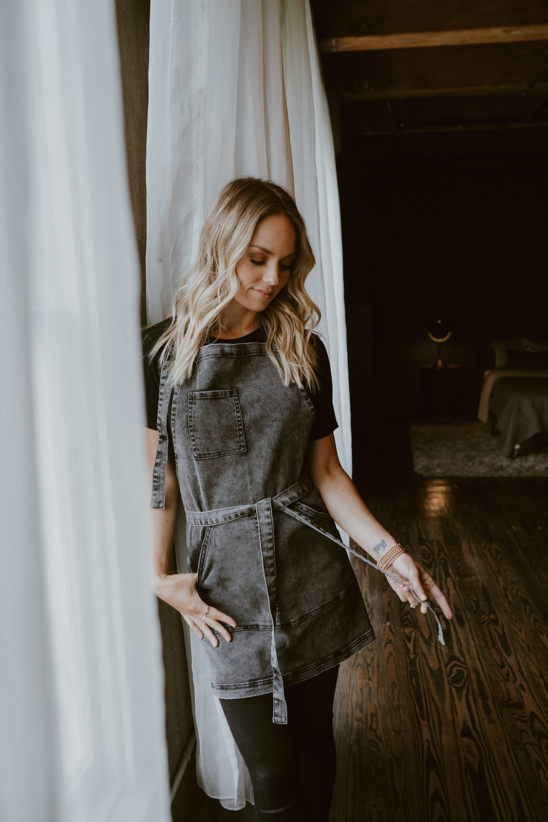 Black Acid Washed Denim Apron