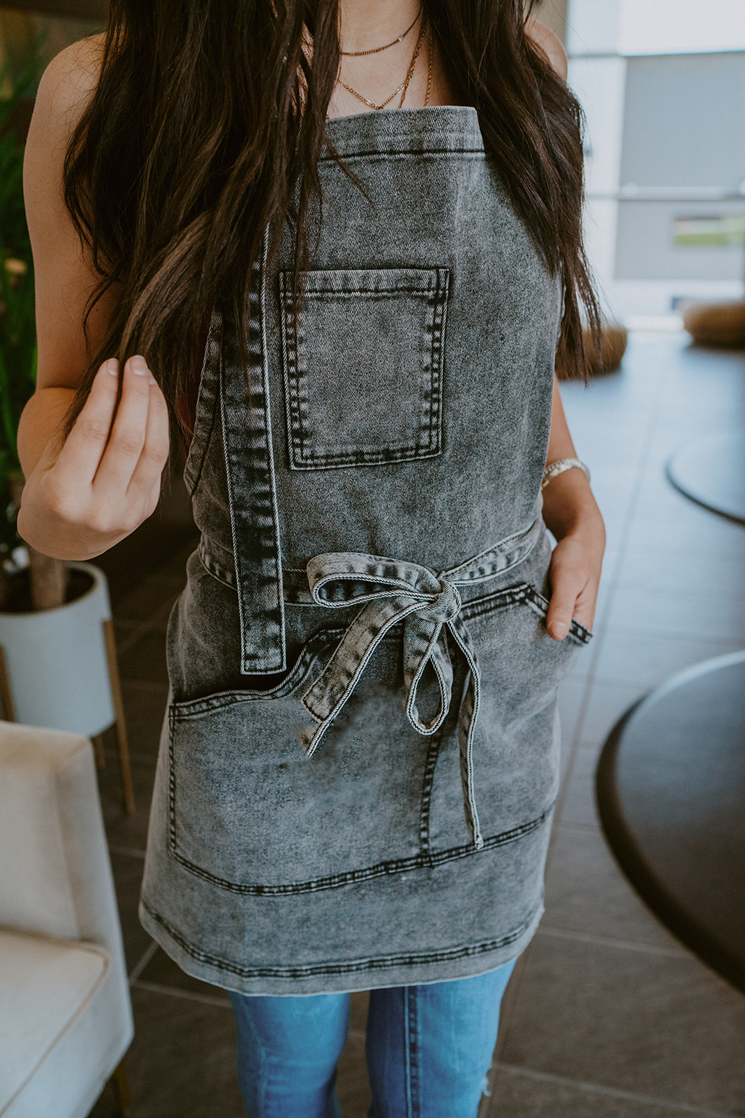 Black Acid Washed Denim Apron