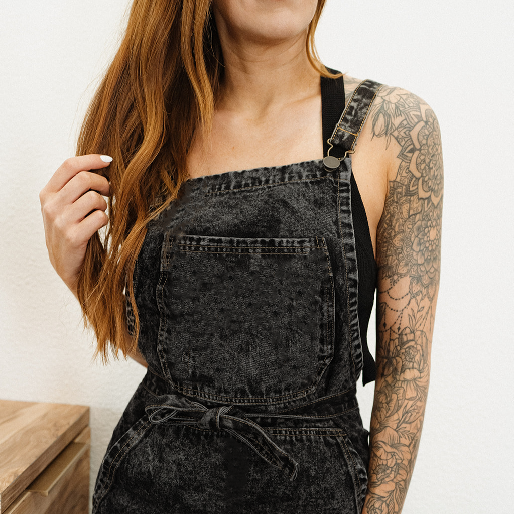 Over Shoulder Black Acid Washed Apron